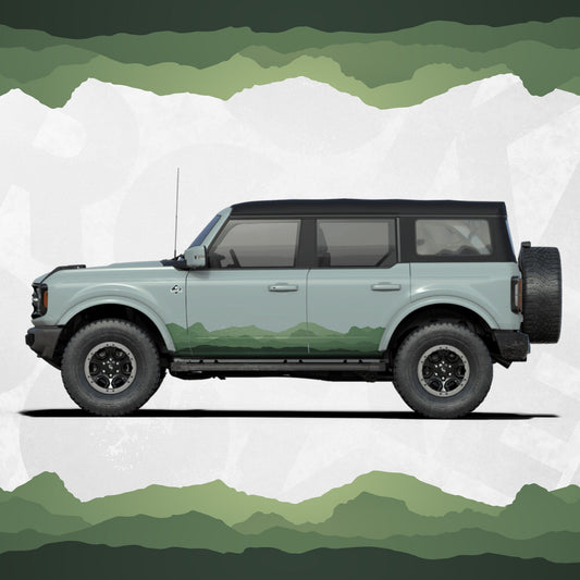 Ford Bronco Graphics - Green Mountain Range Landscape Decal - Side Stripe Wrap Kit - Kit of 2