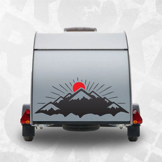 Camper Decal Mountains and Sun - RV Trailer, Camper, Van, Car vinyl sticker