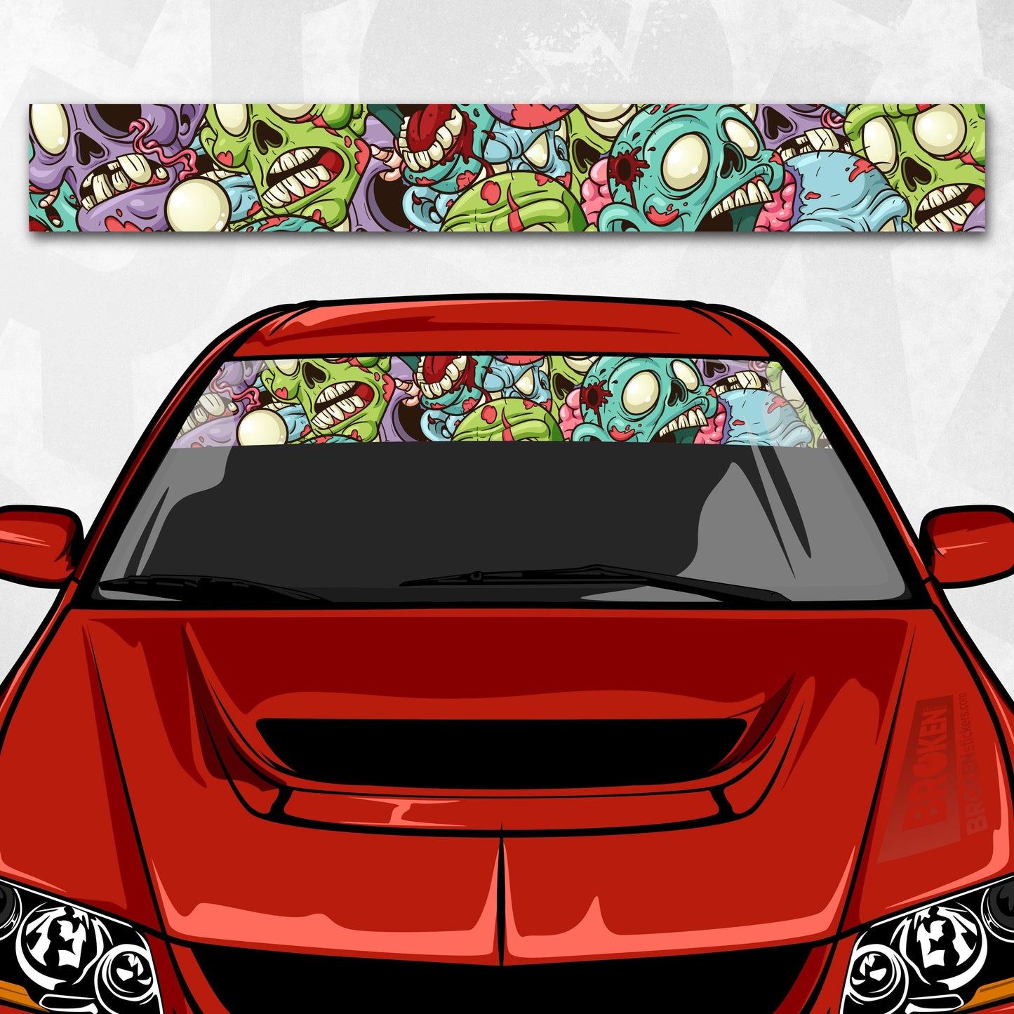 Zombie Car Windshield Banner Decal - Printed Zombie Cartoon Vinyl Car Sticker, Universal fit