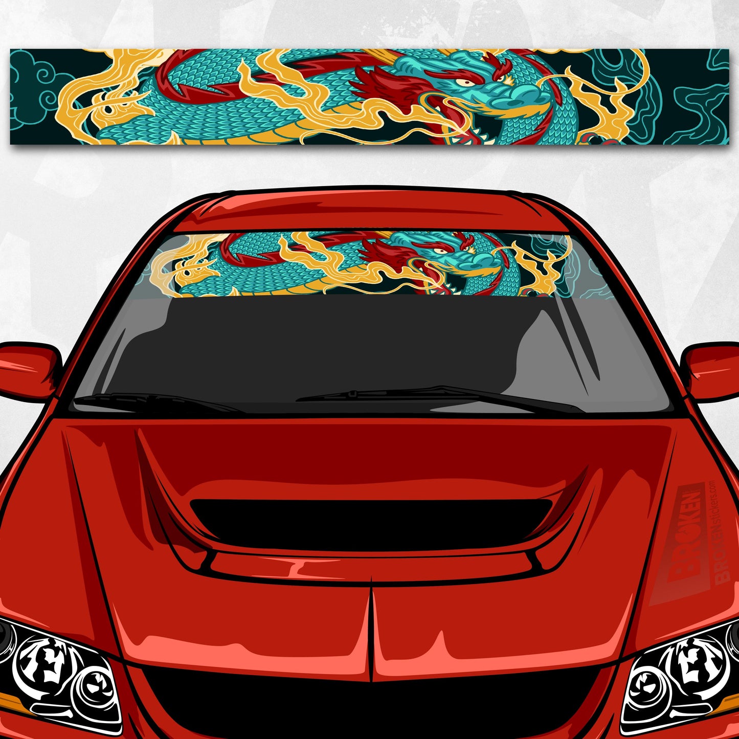 Japanese Dragon Windshield Banner Decal - Printed JDM Vinyl Car Sticker, Universal fit