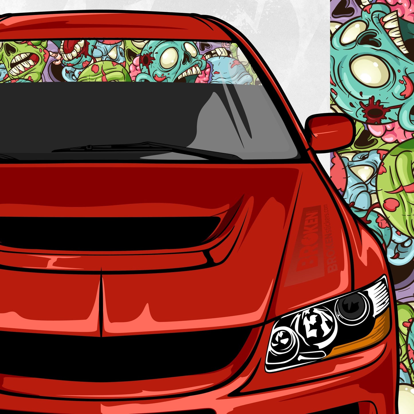 Zombie Car Windshield Banner Decal - Printed Zombie Cartoon Vinyl Car Sticker, Universal fit