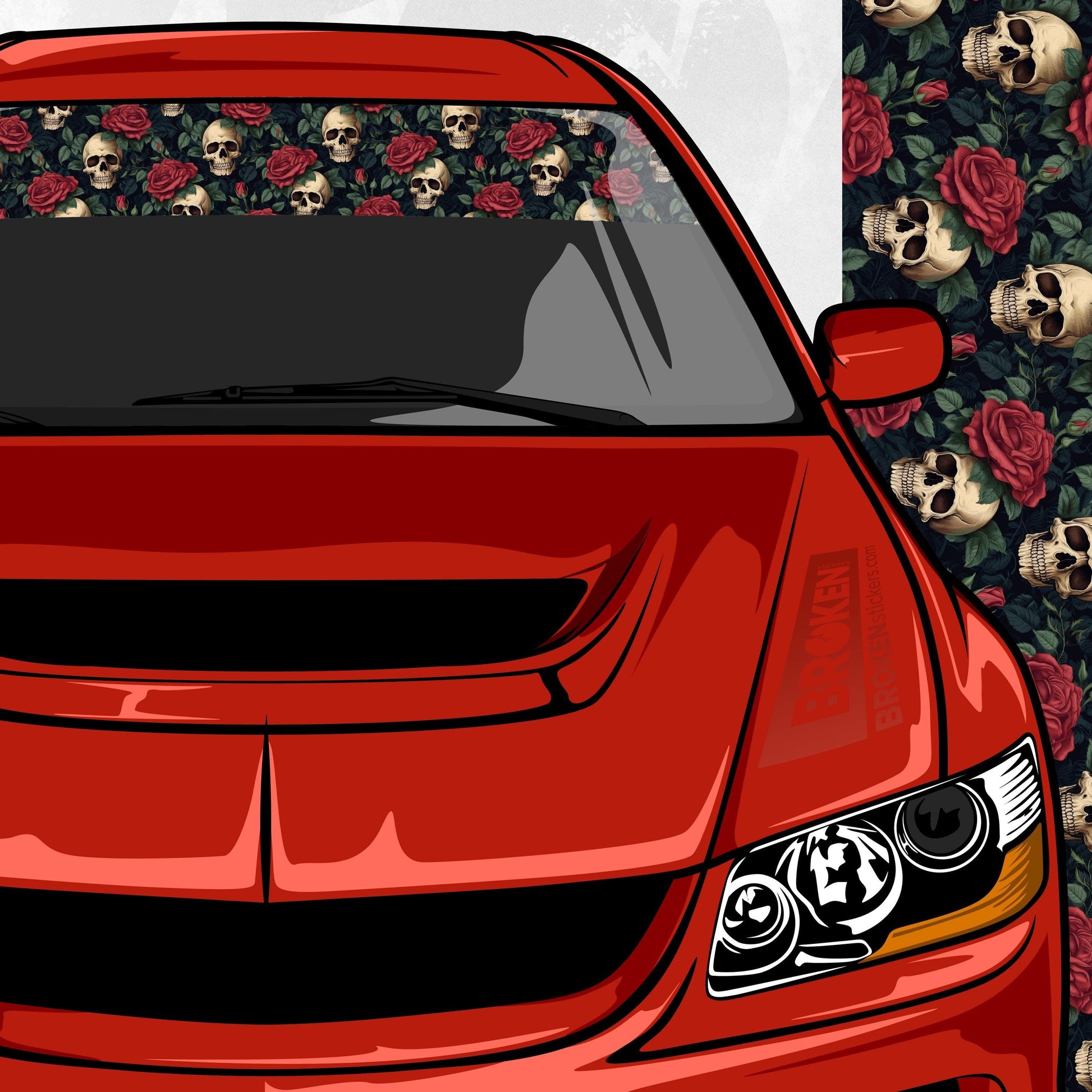 skulls and roses car windshield banner