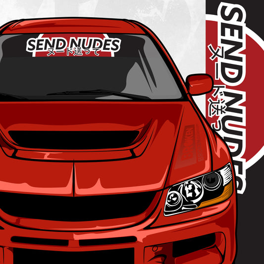 Send Nudes Windshield Japanese Banner Decal - Car Vinyl Windshield Sticker - Printed Laminated